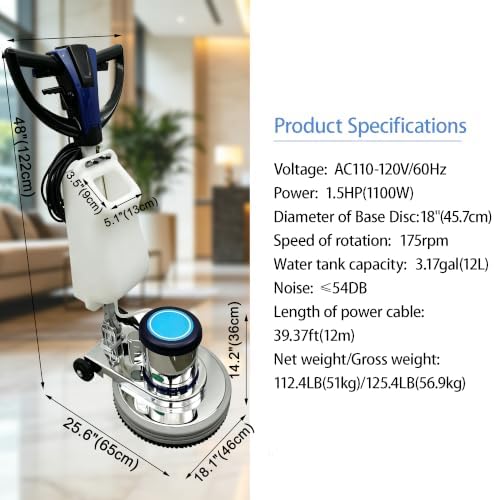 18" Heavy Duty Commercial Floor Buffer Polisher 175RPM 110V 1100W - Image 2