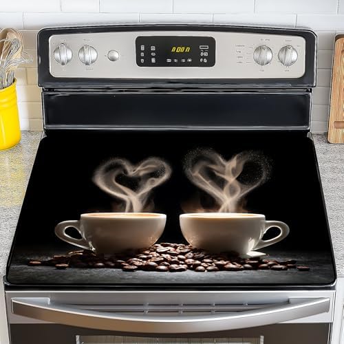 NYZE 28x20 Inch Electric Stove Top Cover - Heat Resistant Glass Flat Top Stovetop Protector Mat, Coffee Themed Dish Drying Mat & Extra Counter Space Saver for Kitchen Decor by GIVEYOUTHEBEST