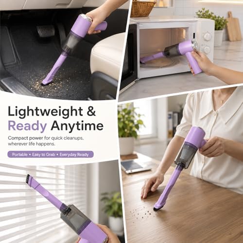 Mini Handheld Vacuum Portable for Desk, Keyboard, Car & Crumbs, Lavender - Image 3