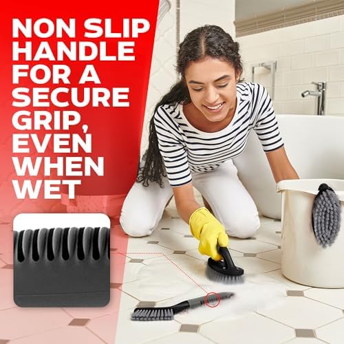 Scrub Brush Set of 6 pcs - Cleaning Shower Scrubbers with Squeegee for Shower Glass and Adhesive Wall Hooks Including Grout Cleaner Brush, Scrub Brushes for Cleaning Bathroom, Shower, Tile, Bathtub - Image 4