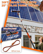 30Ft Reach Solar Panel Cleaning Brush Kit with 5-24ft Telescoping Pole, Water Fed Window Cleaner Tool with 20" Brush, Soap Dispenser, Cobweb Duster, Squeegee for Roof, RV, Gutter, Boat, Deck - Image 2