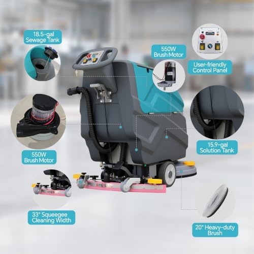 T382 22" Walk-Behind Commercial Floor Scrubber Machine,Large Tank - Image 3