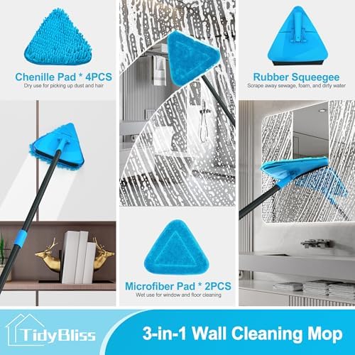 TidyBliss Upgraded Foldable Wall Cleaner Mop with 80” Long Handle (Blue) - Image 4