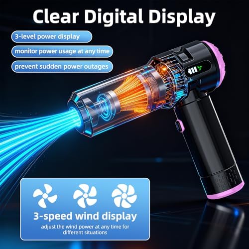 Sycoodeal Handheld Car Vacuum Cleaner, 25000PA Strong Cyclonic Suction Portable Mini Vacuum Cordless with Digital Display Lightweight Handheld for Pet Hair, Car, Home, Office, Kitchen(Purple) - Image 3