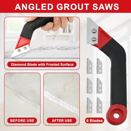 23 Pack Grout Removal Tool Kit, 2 Tile Grout Saws with 6 Extra Blades, 2 Hand Grout Saw and 7 Cleaning Blades, Caulk Remover for Bath Shower, Ideal for Floor Tile Grout Cleaning - Image 5