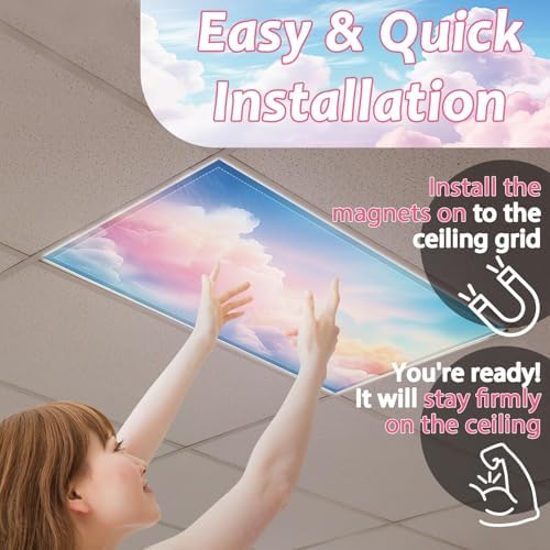8 Pcs Fluorescent Light Covers with 80 Magnets Decorative for Classroom Ceiling Light 4 x 2 Feet Magnetic Lights Covers Filter Easy Install for Office Hospitals & Home Drop Ceiling Supplies (Cumulus) - Image 6