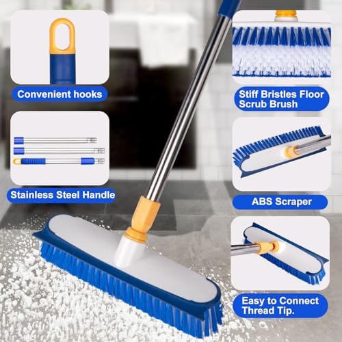 Floor Scrub Brush - 2 in 1 Deck Scrub Brush with Long Handle for Tile, Deck, Patio, Marble, Garage, Wall, Kitchen, Bathroom - Image 3