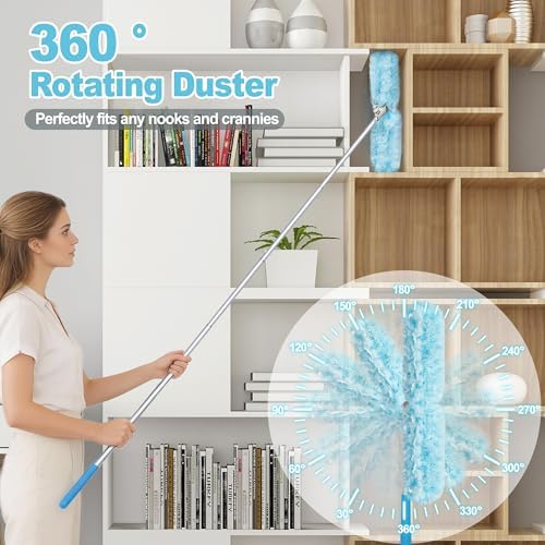 JEHONN Duster with 6 ft Extension Pole, 10 Refills Compatible with Swiffer Super Extendable Handle Heavy Duty Dusting Wand Starter Kit for Cleaning High Ceiling Fan Shelves Vent Window Blind - Image 3