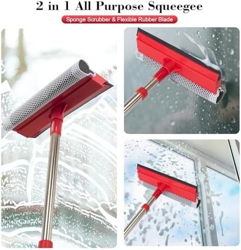 Professional Standard Window Squeegee,2-in-1 Window Cleaner Sponge and Soft Rubber Strip with Retractable Stainless Steel Handle(15.3"-23.6") for Gas Station, Glass,Shower,Outdoor Window Cleaning - Image 6