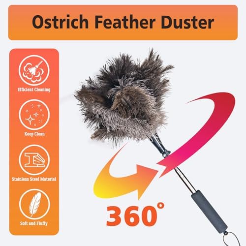 Ostrich Feather Duster for Electronics, Keyboard – Soft Dusting Tool for Screen, Fragile Items, Office, Home Cleaning (A12- Black Handle) - Image 5