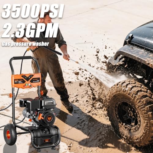 3500PSI Gas Pressure Washer, 2.3GPM Gas Powered High Pressure Washer with 212CC Engine, 4 Adjustable Nozzles, 25 ft High Pressure Hose for Cleaning Walls, Terraces, Vehicles, Gardens (Orange) - Image 2
