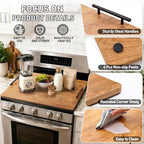 Noodle Board Stove Cover with Handles, Stove Top Covers for Gas Burners and Electric Stove, Wood Stove Cover Board Decorative Serving Tray Kitchen Sink Cover for Counter Space (Brown) - Image 3