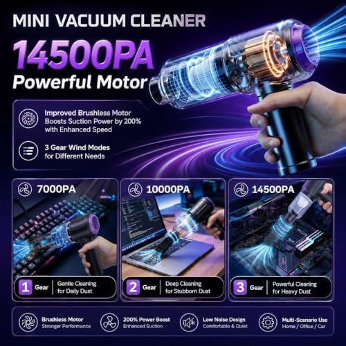 14.5KPA Computer Keyboard Vacuum Cleaner & 110000RPM Electric Air Duster 3-in-1, Replaces Canned Air, for PC Tower & Car Laptop Sewing Machine Portable Keyboard Vac USB Desk Crumbs Dust Cleaners - Image 4