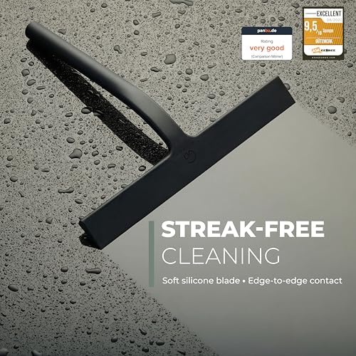 GÜTEWERK Silicone Shower Squeegee with 3-in-1 No-Drill Mount, Black, 13'' - Image 2