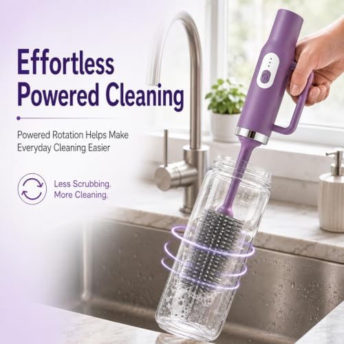 5 in 1 Electric Bottle Brush Cleaner Compatible Stanley Bottle Brush Straw Cleaner Multifunction Rechargeable IPX6 Waterproof Extra Long Design for Stanley Cup, Sports Bottle and More (Purple-1) - Image 6
