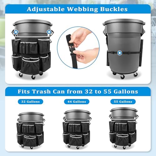 HODRANT Trash Can Caddy Bag with 13 Pockets Fit 32-55 Gallon Garbage Bin - Image 2