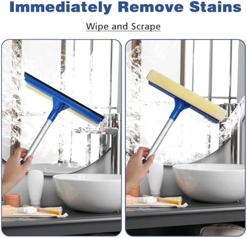 Professional Window Squeegee,2 in 1 Squeegee Window Cleaner with Long Stainless Steel Handle,Sponge Car Window Squeegee for Gas Station, Glass,Shower,Outdoor High Window Cleaning (Expansion Payment) - Image 5