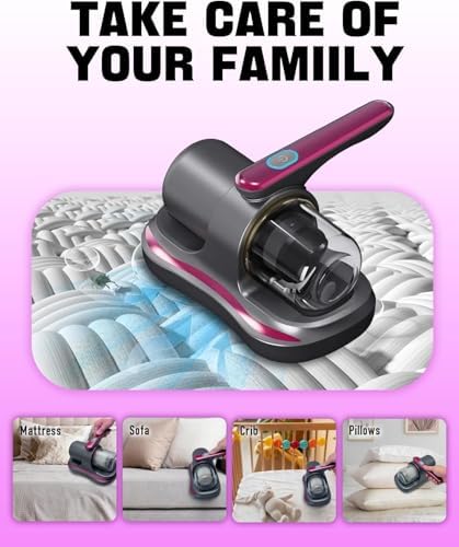 Cordless Mattress Vacuum Cleaner with UV Light Handheld Bed Vacuum with Ultrasonic & Heating Tech, 2 HEPA Filters, Strong Suction for Mattress, Sofa, Carpets, Pet Hair (Red) - Image 5
