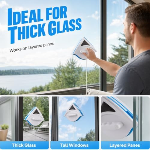Double Sided Magnetic Window Cleaner, Magnetic Window Cleaner Tool for 3-8mm Glass, Triangle Glass Cleaning Wiper with Safety Rope, Magnetic Glass Cleaner for Home Windows (2pcs) - Image 5