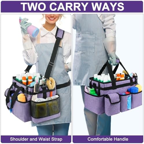 Cleaning Caddy Bag,Large Cleaning Supplies Organizer with Handle for Housekeepers,Purple - Image 5