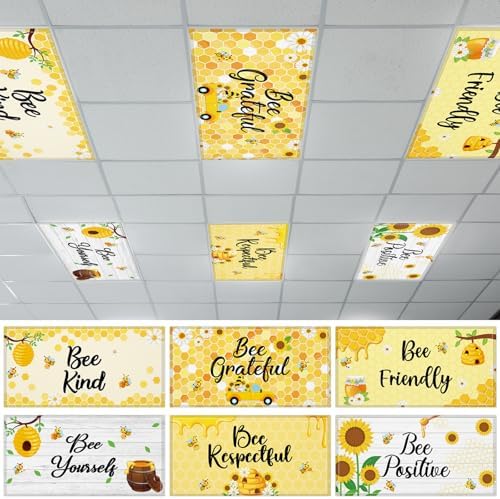 6 Pcs Fluorescent Light Covers with 60 Magnets Decorative for Classroom Ceiling Light 4 x 2 Feet Magnetic Lights Covers Filter Easy Install for Office Hospitals & Home Drop Ceiling Supplies (BEE) by Wiooffen