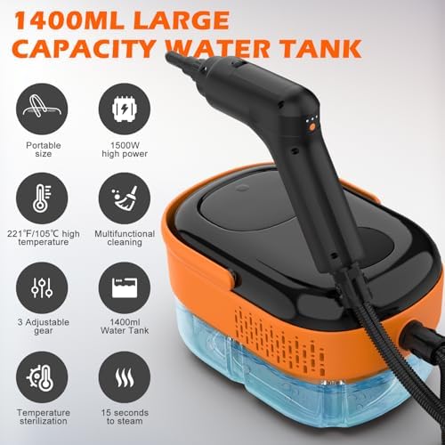 Steam Cleaner for Home & Car-Portable Handheld Steamer for Cleaning with 3-Level Handle, 15s Heat-Up, Large Tank, 16 Accessories - Clean Grease, Grout, Tile, Floor, Couch, Dirt, Furniture - Image 3