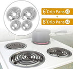 4-Piece Drip Pans Set - Compatible with GE Stoves - Chrome Finish Electric Stove Burner Drip Pans - 2 x 6inch, 2 x 8inch Stove Drip Pans - GE Stove Drip - Image 2