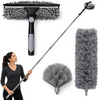 3-in-1 Feather dusters for Cleaning, Cobweb Duster with Extension Pole up to 13.8 ft, Reusable Long Duster with Window Squeegee for Cleaning high Ceilings, Spider Web, Fan by Unknown