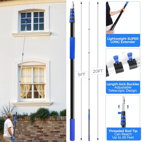 wlich 26ft Telescoping Dusting Kit, Aluminum 5-20ft Fan & Window Cleaner Set, Versatile Dusting Set with 5 Replaceable Heads for Cleaning Fans, Windows, and Hard-to-reach Areas Outdoors Without Ladder - Image 7