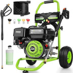 Professional 4200PSI 4GPM 212CC Gas Pressure Washer, 25FT Hose Reel 9" Wheel 1L Foam Bottle 5 Nozzles 7HP Heavy-Duty 3600RPM Commercial Gas Power Washer for Cleaning (EPA/CARB/ETL Compliant), Green by IvyBess