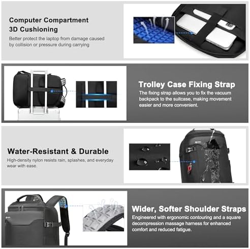 POSO Vacuum Backpack Travel, 60L Expandable Vacuum Seal Backpack with Pump & Laptop Compartment (Fits 17") - Image 5