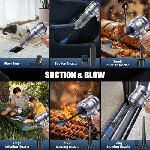 WINWEND Portable Car Vacuum - 22000PA Cars Vacuum Cleaner High Power 4 in 1 Compressed Air Duster & Air Blower & Pump Hand Held Vacuums Cordless with Brushless Motor for Car Home Office Blue - Image 2