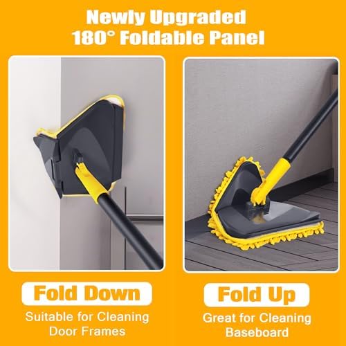 Newly Upgraded Wall Mop with 82 Inches Long Handle, 180° Folding Wall Cleaner Triangle Mop with Squeegee, 3-in-1 Ceiling Cleaning Tool with 6 Replacement Pads for Wall, Baseboards, Ceiling, Floor - Image 2