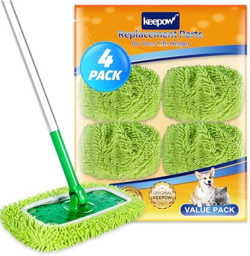 KEEPOW Reusable Mop Pads Compatible with Swiffer Sweeper Mop, Microfiber Dry Sweeping Cloths, Washable Wet Pads Refills Mopping Cloth Refills for Hardwood Floor Cleaning, 4 Pack by KEEPOW