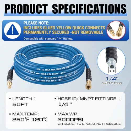 1/4"x50' Blue Carpet Cleaning Solution Hose with Quick Connector - Image 2