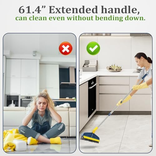 Long Handle Grout Cleaning Brush with for Tile Floors, Tapered Bristles Grouting Line Brush, 2 in 1 Scrub with Scraper - Image 5