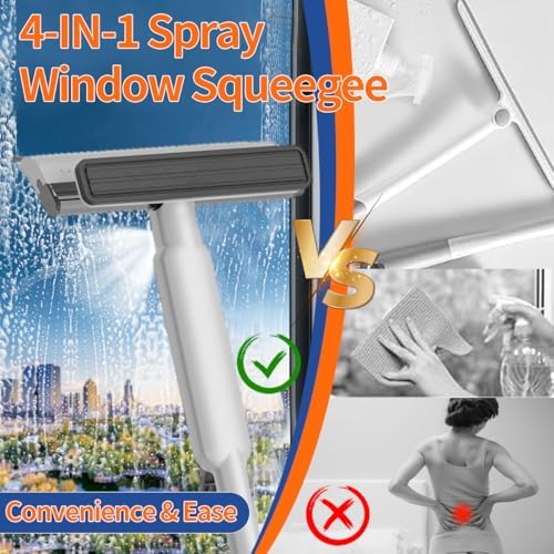 4 in 1 Window Squeegee with Water Tank,Window Cleaner Tool with Remote Control Water Spray,16'' to 72'' Adjustable Extension Pole,Wastewater Tray,Sponge Window Squeegee for Shower Glass Car Window - Image 4