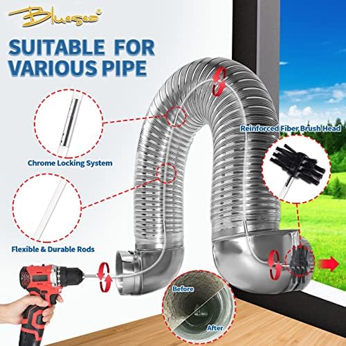 Bluesea 7 Pieces 20 Feet Dryer Vent Cleaner Kit, Reinforced Nylon Dryer Vent Cleaning Kit, Durable Dryer Vent Brush Vacuum Attachment with Flexible Lint Trap Brush, Vacuum & Dryer Adapters - Image 2