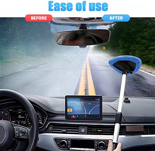 Extendable Car Windshield Cleaning Tool with Microfiber Pads, Blue - Image 4