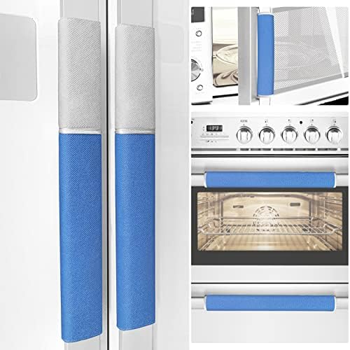 MRKG Refrigerator Door Handle Covers, Set of 5, Washable Without Fading, Keep Your Kitchen Appliance Clean from Smudges, Drips, Food Stains, Oil, 15.6X 5.6 inches, 6x3.5 inches (Blue, Grey) by MRKG
