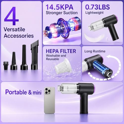 14.5KPA Computer Keyboard Vacuum Cleaner & 110000RPM Electric Air Duster 3-in-1, Replaces Canned Air, for PC Tower & Car Laptop Sewing Machine Portable Keyboard Vac USB Desk Crumbs Dust Cleaners - Image 6