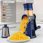Rotary Cheese Grater Manual Hand Crank 5 Blade Shredder, Sapphire - Image 3