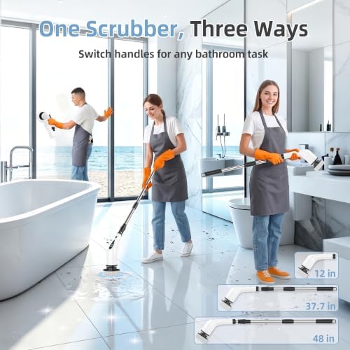 Electric Spin Scrubber, 3-Speed Flat End Brush with 8 Brush Heads & Base, IPX7 Waterproof, Adjustable Long Handle, Digital Display, 2500mAh Fast Charging, for Bathroom, Tub, Tile, Floor - Image 3