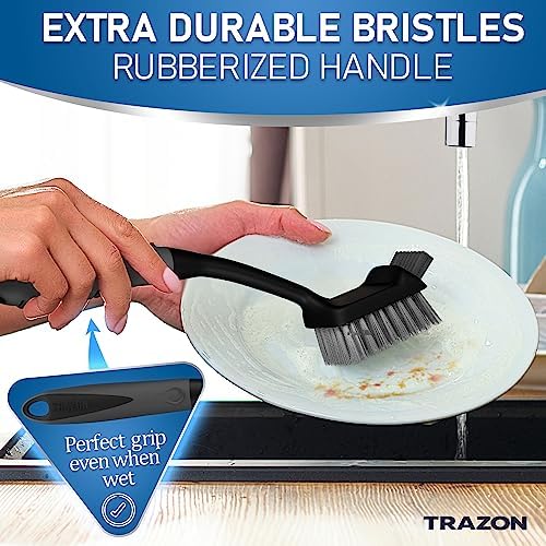 Dish Brush Set of 5 with Holder - Kitchen Scrub Brushes with Non-Slip Long Handle for Cleaning, Scrubber, Dishwashing, Dishes, Bottles, Straws, Cups, Pots & Sink, Black - Image 6