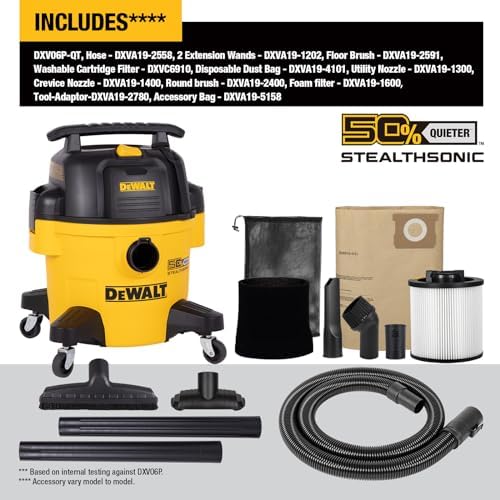 DEWALT STEALTHSONIC Wet Dry Shop Vac 6 Gallon, Shop Vacuum Wet and Dry 5 HP, Ultra Quiet Shopvac with Powerful Suction, Wet Dry Vacuum Cleaner for Home, Garage, Workshop, Jobsite, DXV06P-QT - Image 6