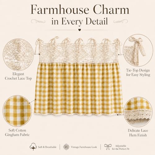 Vintage Oven Curtain Skirt for Farmhouse Kitchen Decor, Check Decorative Oven Door Curtain with Tie Top, Cottagecore Stove Handle Cover Skirt for Rustic Kitchen, Cabinet & Home Decor - Image 5