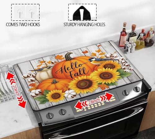Fall Stove Top Cover for Electric Stove 28" x 20" Autumn Sunflowers Pumpkin Glass Flat Heat-Resistant Top Stove Mat for Kitchen Ceramic Countertop Oven Induction Cooktop - Image 2