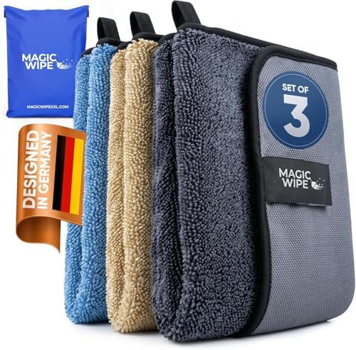 MagicWipe® Bathroom Drying Cloth XXL - Multicolor 3 Pack 40 x 60 cm Microfibre Cleaning Cloth - Streak & Lint Free Cloth, Premium Quality Drying Towel for Bathrooms, Kitchen, Mirrors, Car by Unknown