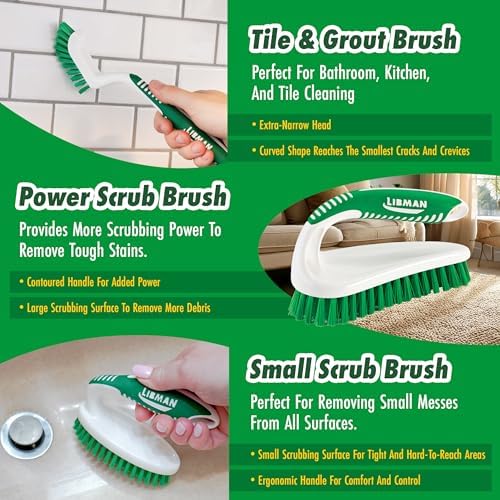 Libman Scrub Brush Kit | Cleaning Brush | Tile & Grout Brush | Small Scrub Brush | Power Scrub Brush | Carpet Brush | Bathroom Scrubber | Boot Scrubber | 3 Different Brushes Included - Image 3