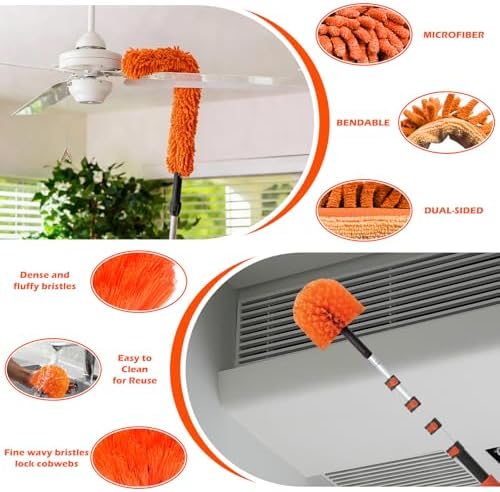 25FT Reach High Ceiling Duster Kits with 5-20FT Adjustable Pole - Includes Extra Long Duster, High Ceiling Duster, Rotatable Window Squeegee & Cobweb Duster for Ceiling Fans and Whole House Cleaning - Image 6